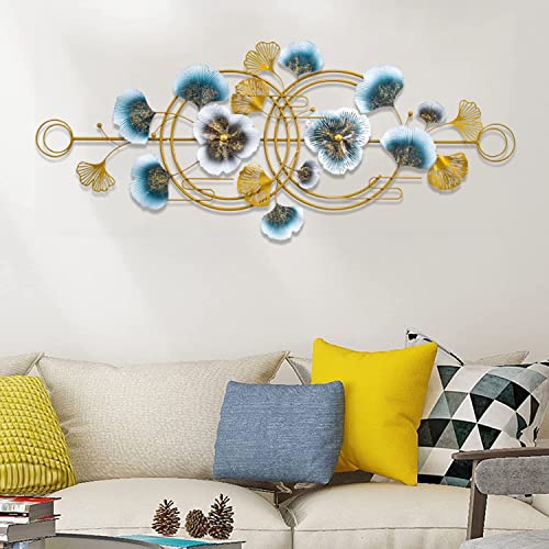 PAREKS Metal Wall Art for Living Room Ginkgo Leaf Metal Art Wall Decor 3d Ginkgo Leaf Wall Decor 50 * 17.3in Room Aesthetic Decor Wall Sculptures for Bedroom Study Office Hotel