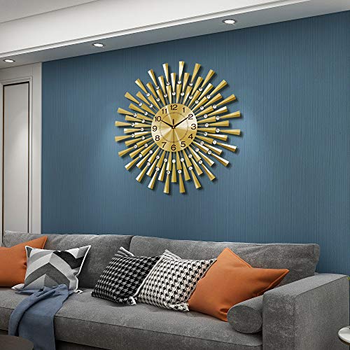 FLEBLE Large Wall Clocks for Living Room Decor Modern Gold Silent Wall Clock Battery Operated Non-Ticking for Bedroom Kitchen Office Home Decorative 24 Inch Retro Crystal Clocks Wall Decor for House