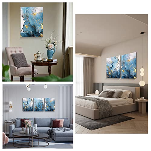 Blue Gold Abstract Canvas Wall Art Set
