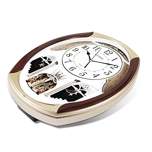 CUYOU Musical Motion Chime Wall Clock with Rotating Pendulum, Decorative Wall Clock, 18 Melodies, for Home, Hotel, Library or Church Decor.