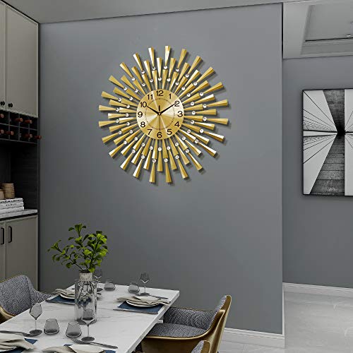 FLEBLE Large Wall Clocks for Living Room Decor Modern Gold Silent Wall Clock Battery Operated Non-Ticking for Bedroom Kitchen Office Home Decorative 24 Inch Retro Crystal Clocks Wall Decor for House