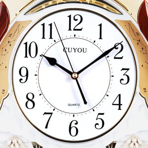 CUYOU Musical Motion Chime Wall Clock with Rotating Pendulum, Decorative Wall Clock, 18 Melodies, for Home, Hotel, Library or Church Decor.