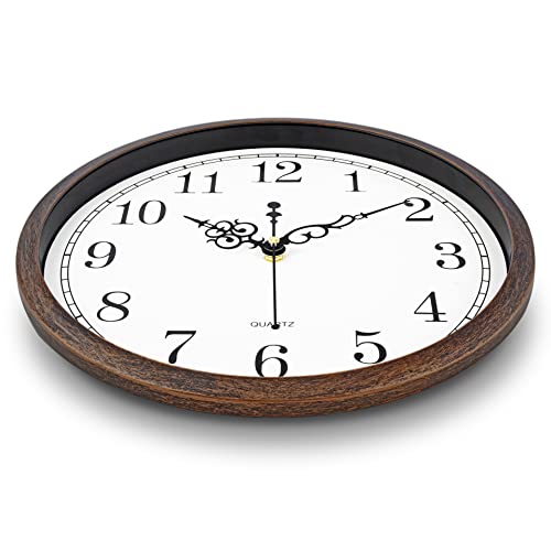 Bernhard Products Wall Clock 12 Inch Silent Non Ticking Movement Quality Quartz Battery Operated Round Easy to Read Decorative Brown Home/Kitchen/Office/Bedroom/Classroom/School Clocks, Black Numbers