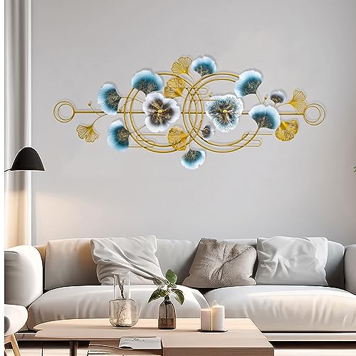 PAREKS Metal Wall Art for Living Room Ginkgo Leaf Metal Art Wall Decor 3d Ginkgo Leaf Wall Decor 50 * 17.3in Room Aesthetic Decor Wall Sculptures for Bedroom Study Office Hotel