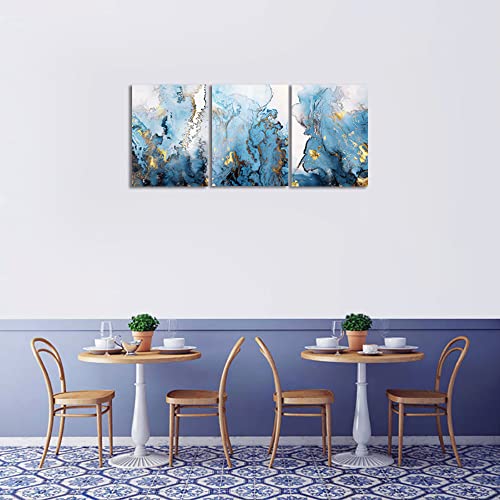 Blue Gold Abstract Canvas Wall Art Set