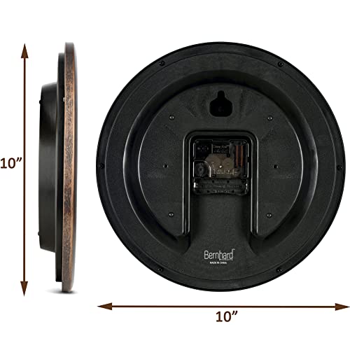 Bernhard Products Wall Clock 12 Inch Silent Non Ticking Movement Quality Quartz Battery Operated Round Easy to Read Decorative Brown Home/Kitchen/Office/Bedroom/Classroom/School Clocks, Black Numbers