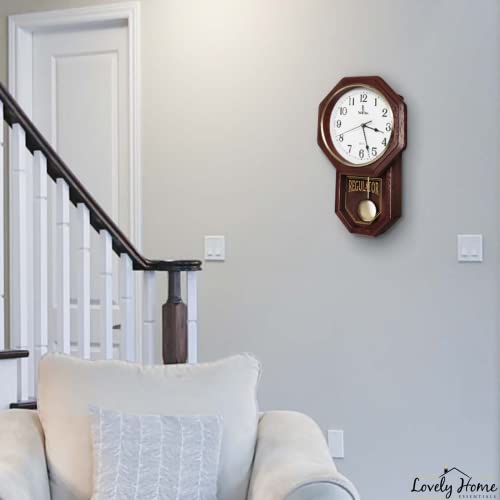 Pendulum Wall Clock - Regulator Clock - Wooden Schoolhouse Wall Clock with Pendulum - Wood Pendulum Clock Battery Operated - Decorative Wall Clocks for Living Room Decor, Home, Office and Gift 18x11