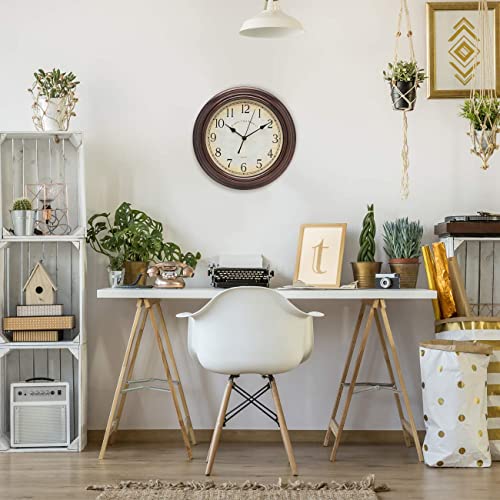 Vintage Silent Wall Clock - 12 Inch Rustic Bronze