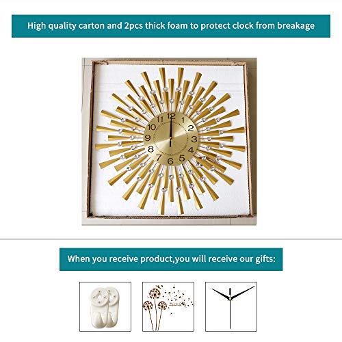 FLEBLE Large Wall Clocks for Living Room Decor Modern Gold Silent Wall Clock Battery Operated Non-Ticking for Bedroom Kitchen Office Home Decorative 24 Inch Retro Crystal Clocks Wall Decor for House