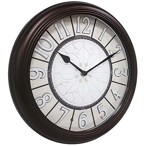PresenTime & Co 12.6" Luminous Farmhouse Clock, Silent no Ticking, Oil Rubbed Bronze Finish, Vintage Style, Lighted Clock with Smart Sensor
