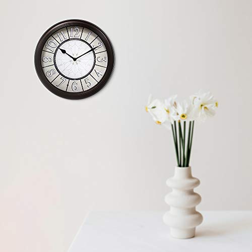 PresenTime & Co 12.6" Luminous Farmhouse Clock, Silent no Ticking, Oil Rubbed Bronze Finish, Vintage Style, Lighted Clock with Smart Sensor