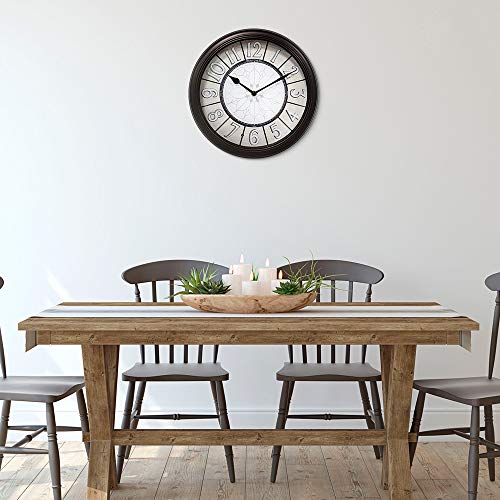 PresenTime & Co 12.6" Luminous Farmhouse Clock, Silent no Ticking, Oil Rubbed Bronze Finish, Vintage Style, Lighted Clock with Smart Sensor