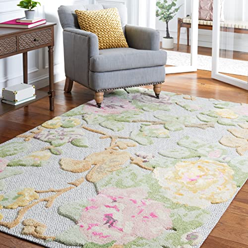Safavieh Glamour Collection 8' x 10' Pink/Grey GLM602P Handmade French Country Floral Wool Area Rug