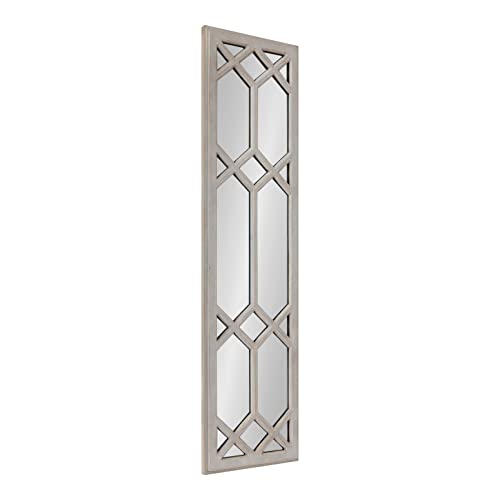 Kate and Laurel Gramlock Rustic Farmhouse Framed Wooden Wall Mirror with Decorative Windowpane Overlay and Paint Distressing, 13x48, Gray
