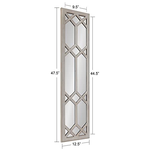 Kate and Laurel Gramlock Rustic Farmhouse Framed Wooden Wall Mirror with Decorative Windowpane Overlay and Paint Distressing, 13x48, Gray