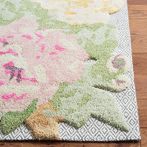 Safavieh Glamour Collection 8' x 10' Pink/Grey GLM602P Handmade French Country Floral Wool Area Rug