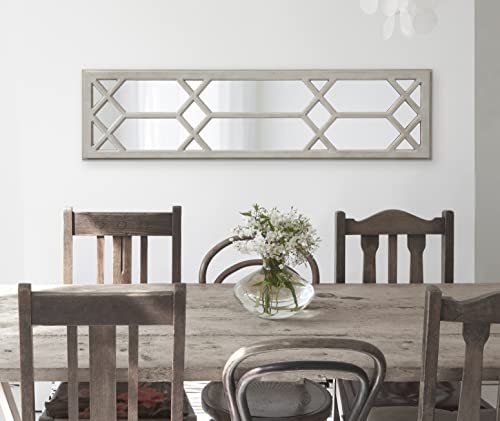 Kate and Laurel Gramlock Rustic Farmhouse Framed Wooden Wall Mirror with Decorative Windowpane Overlay and Paint Distressing, 13x48, Gray