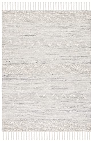 Safavieh Natura Collection 5' x 8' Ivory/Grey NAT296F Handmade Moroccan Boho Farmhouse Rustic Tassel Wool Area Rug