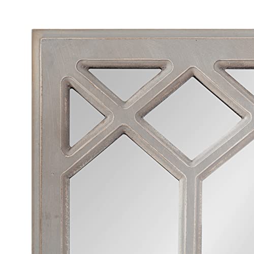 Kate and Laurel Gramlock Rustic Farmhouse Framed Wooden Wall Mirror with Decorative Windowpane Overlay and Paint Distressing, 13x48, Gray