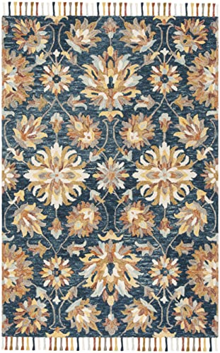 Safavieh Aspen Collection 9' x 12' Navy/Multi APN139N Handmade Floral Tassel Wool Area Rug