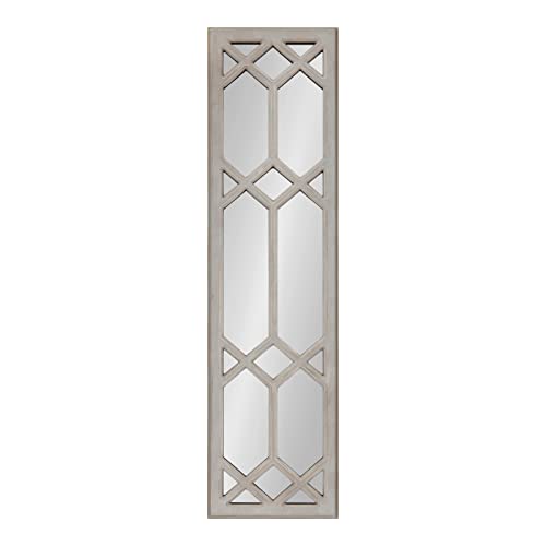 Kate and Laurel Gramlock Rustic Farmhouse Framed Wooden Wall Mirror with Decorative Windowpane Overlay and Paint Distressing, 13x48, Gray