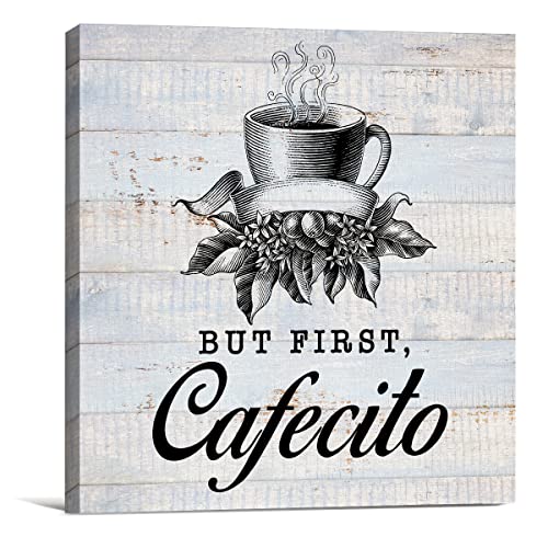 Farmhouse Kitchen Coffee Sign Wall Art Prints Canvas Painting But First Cafecito Print Country Home Kitchen Decor 8" x 8"