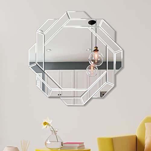 Phore Helicoid Wall Mirror 24" Frameless Beveled Decorative Mirror Accent Mirror for Bathroom, Entryway, Bedroom