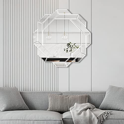 Phore Helicoid Wall Mirror 24" Frameless Beveled Decorative Mirror Accent Mirror for Bathroom, Entryway, Bedroom