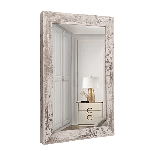 Syndra Wall Mirror Wall-Mount Mirror Rectangular Rustic Mirror Wood Mirror Decorative Vanity Mirror for Bedroom, Living Room, Bathroom,Entryway,Farmhouse, Horizontal/Vertical 20" x 28" White