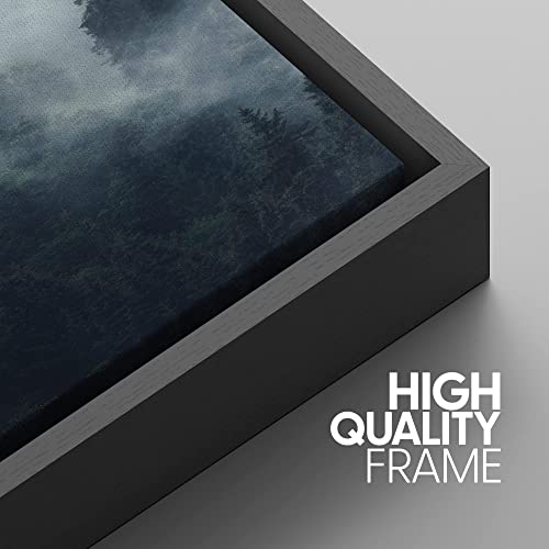 SIGNWIN Framed Canvas Print Wall Art Woodland Nursery Decor Set Misty Mountain Range Pine Tree Forest Nature Realism Decorative Rustic for Living Room, Bedroom, Office - 24"x36"x3 Black