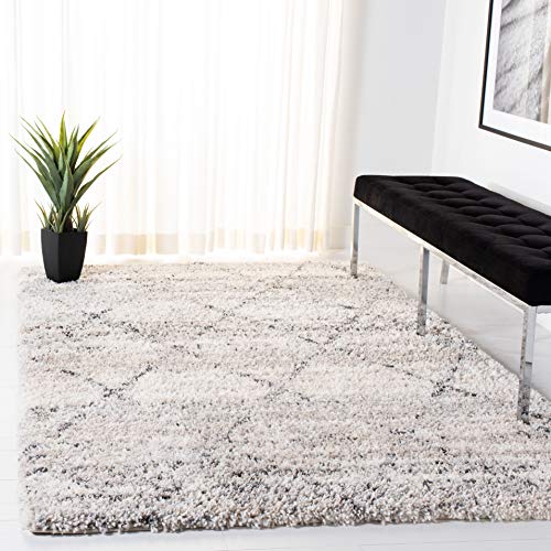 Safavieh Fontana Shag Collection 12' x 12' Square Grey/Ivory FNT886F Modern Trellis Non-Shedding 2-inch Thick Area Rug