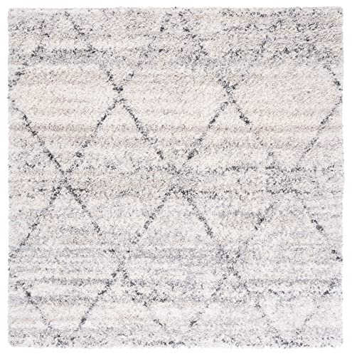 Safavieh Fontana Shag Collection 12' x 12' Square Grey/Ivory FNT886F Modern Trellis Non-Shedding 2-inch Thick Area Rug