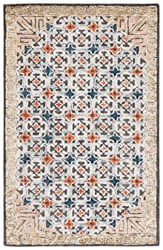 Blue and Taupe Handmade Boho Area Rug - 9' x 12