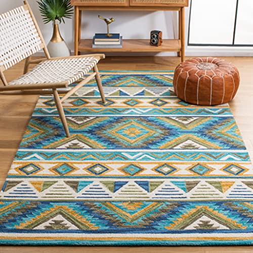 Safavieh Aspen Collection 8' x 10' Blue/Yellow APN352M Handmade Boho Tribal Wool Area Rug