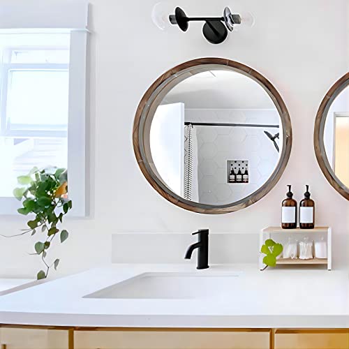 WOOCAFO 30 inch Round Bathroom Mirror, Bathroom Vanity Mirror Wall Mirror with Wood Frame, Rustic Farmhouse Round Mirror for Bathroom Vanity Living Room Bedroom Decor (Solid Wood)