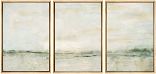 SIGNWIN Framed Canvas Print Wall Art Set Grunge Tan Green Pastel Landscape Shapes Abstract Illustrations Modern Art Decorative Nordic for Living Room, Bedroom, Office - 24"x36"x3 Natural