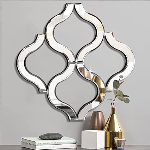 DMDFIRST Arc-Shaped Decorative Wall Mirror Silver Color 14.75”x14.75”, Exquisite Bevelled Gorgeous Glam Accent Decor Mirror, Unique Modern Fashion Hand Craft Mirror Wall Decor Chic Mirror