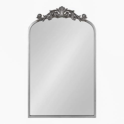 Kate and Laurel Arendahl Traditional Ornate Wall Mirror, 19 x 31, Antique Silver, Decorative Mirror with Baroque Inspired Detailing
