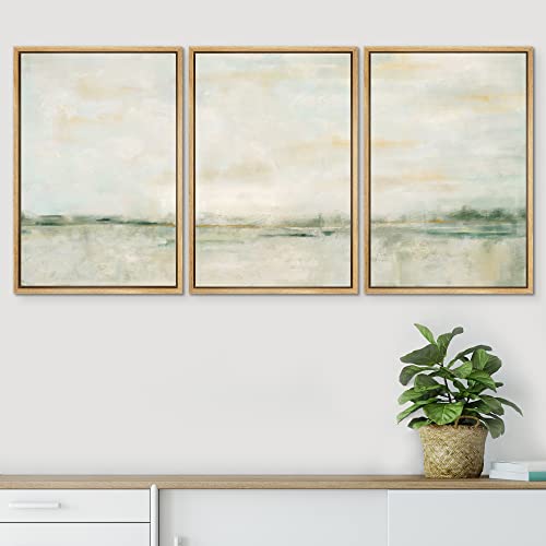 SIGNWIN Framed Canvas Print Wall Art Set Grunge Tan Green Pastel Landscape Shapes Abstract Illustrations Modern Art Decorative Nordic for Living Room, Bedroom, Office - 24"x36"x3 Natural