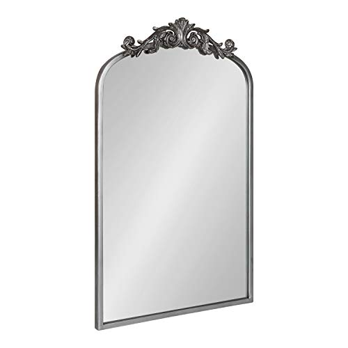 Kate and Laurel Arendahl Traditional Ornate Wall Mirror, 19 x 31, Antique Silver, Decorative Mirror with Baroque Inspired Detailing