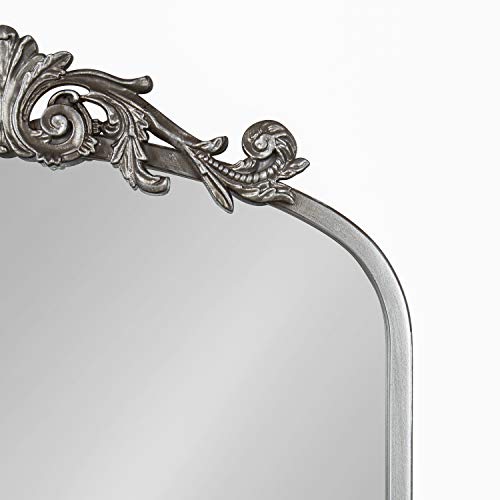 Kate and Laurel Arendahl Traditional Ornate Wall Mirror, 19 x 31, Antique Silver, Decorative Mirror with Baroque Inspired Detailing