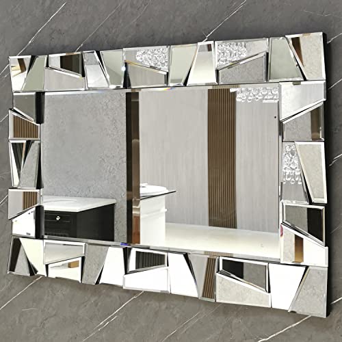 Chende Large Decorative Wall Mirror, 36"X24" Modern Accent Mirror for Living Room, Rectangle Entryway Mirror for Wall Decor with Uneven Glass Frame