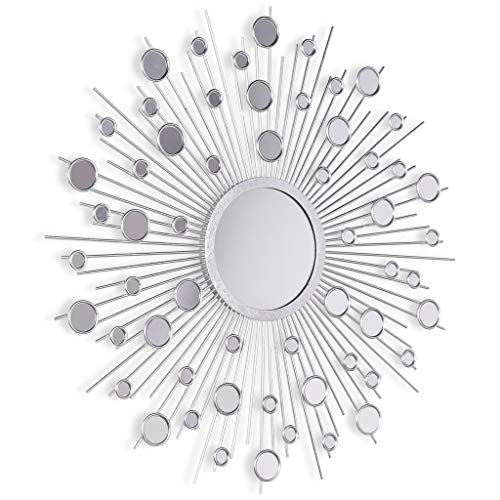 Empire Art Direct Milkyway I Bling Round Wall Silver Metal Frame Surrounded by Many Smaller Acrylic, Vanity, Bethroom Mirror, 36 x 1.18 x 36, Clear
