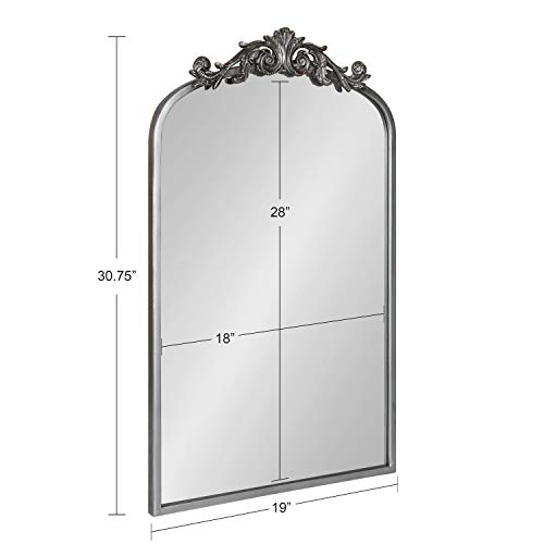 Kate and Laurel Arendahl Traditional Ornate Wall Mirror, 19 x 31, Antique Silver, Decorative Mirror with Baroque Inspired Detailing