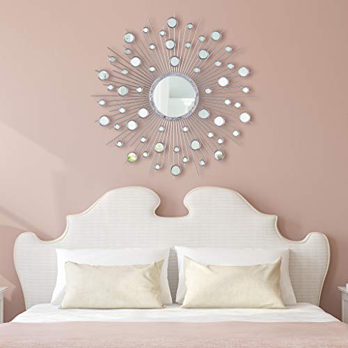 Empire Art Direct Milkyway I Bling Round Wall Silver Metal Frame Surrounded by Many Smaller Acrylic, Vanity, Bethroom Mirror, 36 x 1.18 x 36, Clear