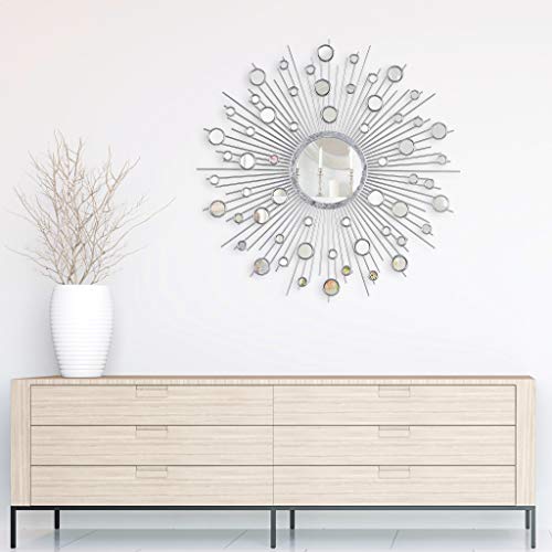 Empire Art Direct Milkyway I Bling Round Wall Silver Metal Frame Surrounded by Many Smaller Acrylic, Vanity, Bethroom Mirror, 36 x 1.18 x 36, Clear