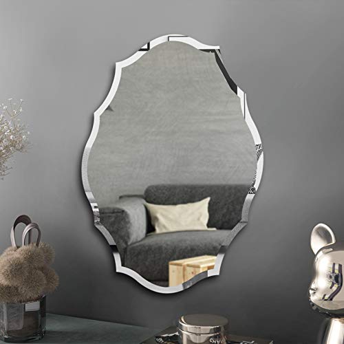 KOHROS Scalloped Frameless Wall Mounted Bathroom Mirror, Emma Shaped Decorative Mirror for Living Room Bedroom Office Entrance Decor (24" W x 31" H Scalloped)