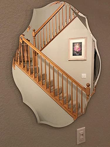 KOHROS Scalloped Frameless Wall Mounted Bathroom Mirror, Emma Shaped Decorative Mirror for Living Room Bedroom Office Entrance Decor (24" W x 31" H Scalloped)