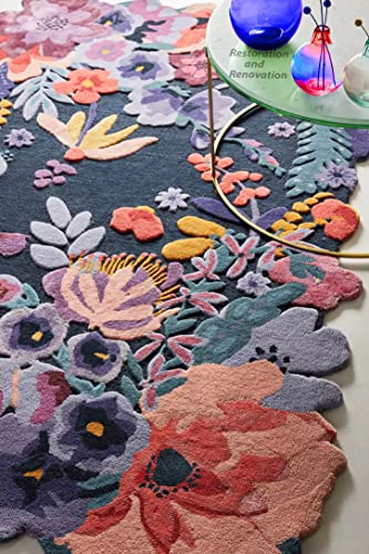 Restoration and Renovation Handmade Flower Multicoloured Irregular Area Rug 100% Imported Blended Wool Floral Area Rug (Navy, 14x9.6 ft)