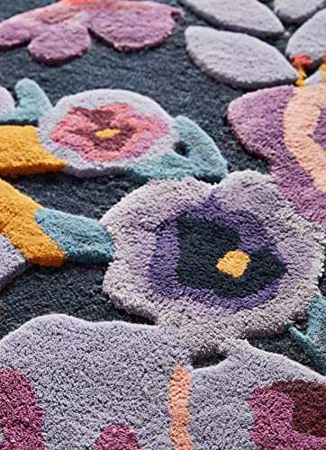 Restoration and Renovation Handmade Flower Multicoloured Irregular Area Rug 100% Imported Blended Wool Floral Area Rug (Navy, 14x9.6 ft)